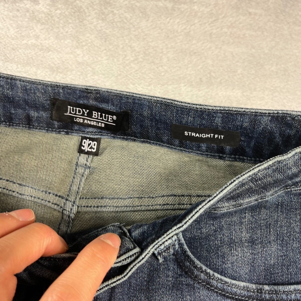 Judy Blue Straight Fit High Rise Raw Hem Jeans Dark Wash JB88861 DK Size 9/29 - Picture 3 of 12